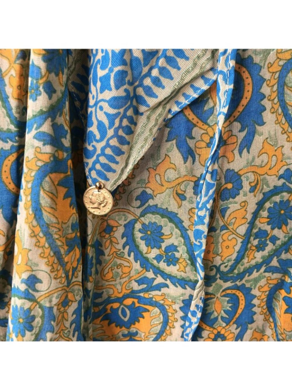 Vintage Fairy Grunge Top Womens S Blue Paisley Coin Trim Boho Festival Statement - Picture 12 of 16